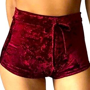 Maroon velvet shorts
